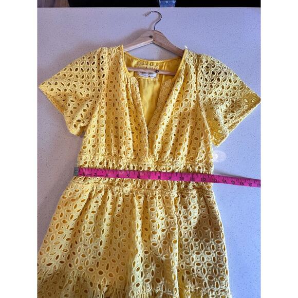 Anthropologie The Somerset Yellow Eyelet Mini Dress Small PETITE - Picture 10 of 10